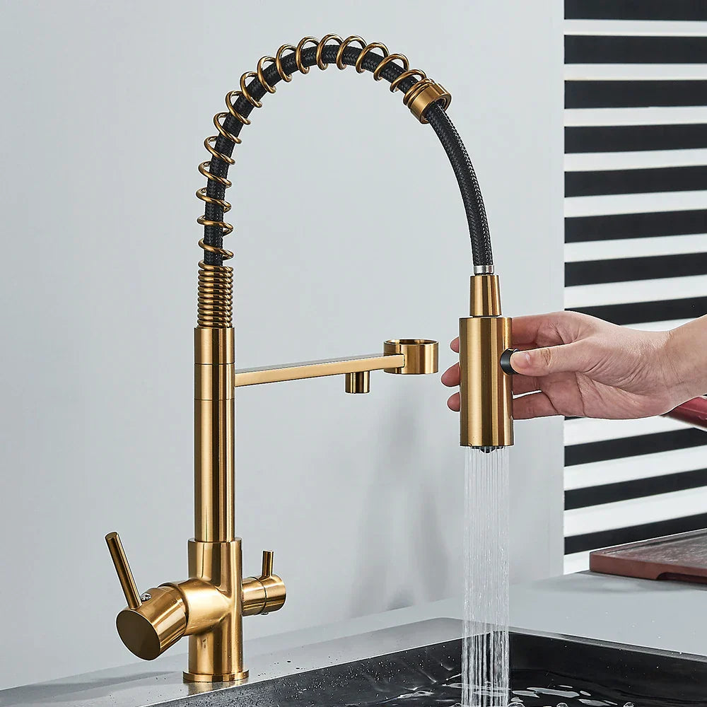 DecorBites™ Black 3 Way Drinking Water Filter Faucet: Brass, 360° Flexible, Purification Tap