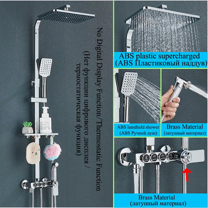 DecorBites™ Digital Display Thermostatic Shower Faucet Set with Rainfall Shower Column in Chrome