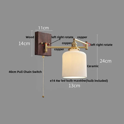 ديكوربايتس™ مصابيح حائط LED نحاسية مزودة بمفتاح سحب سيراميكي ومصابيح سلالم حديثة