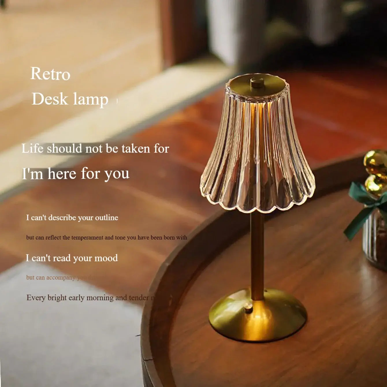 DecorBites™ Crystal retro table lamp bedroom bedside lamp luxurious atmosphere lamp rechargeable dimming LED light