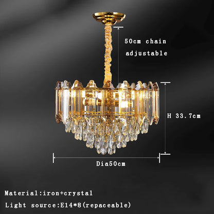 DecorBites™ Gold Amber Crystal Chandelier Lights Modern Room Decor Hanging Lamp