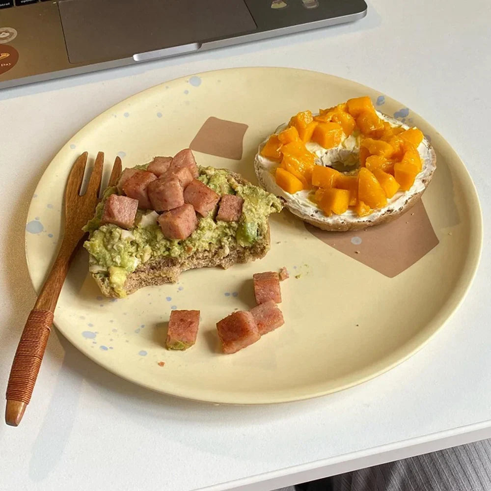 DecorBites™ Korean Style Round Bamboo Fiber Dining Plate for Desserts, Fruits, and Cakes