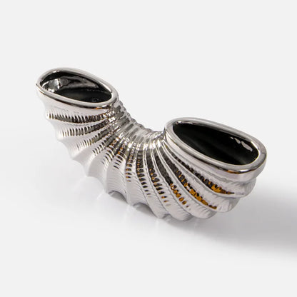 DecorBites™ Golden Shell Ceramic Vase | Geometric Design | Living Room Decoration