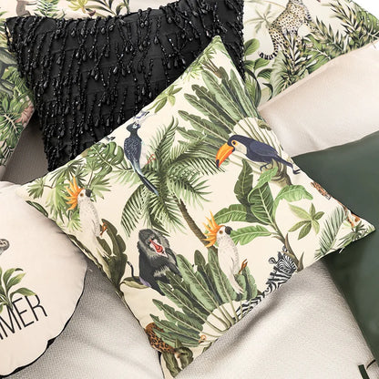 DecorBites™ Jungle Cartoon Print Velvet Cushion Cover - Hawaiian Decor for Sofa