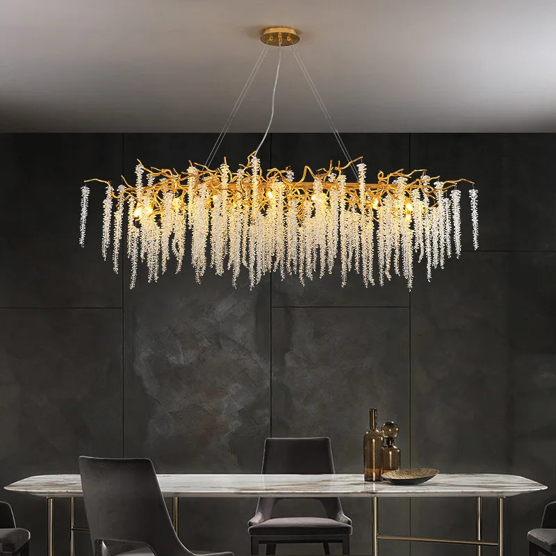 DecorBites™ Gold Aluminium Crystal Chandelier for Elegant Dining Room Lighting