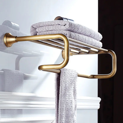 DecorBites™ Antique Brass Bathroom Accessory Set: Towel Rack, Paper Holder, Soap Dish, Towel Ring, & More