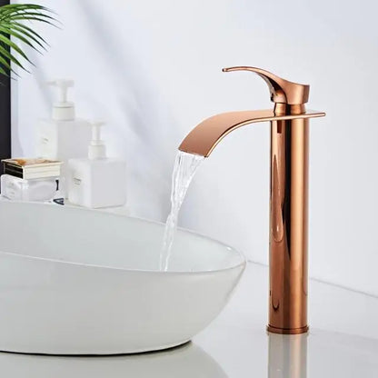 DecorBites™ Gold and White Waterfall Bathroom Basin Faucet Mixer Tap Hot Cold Sink