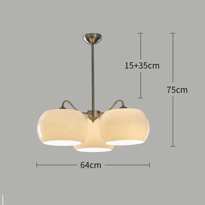 DecorBites™ Glass Persimmon Chandelier: Bauhaus Medieval Inspired Milk White Lamp