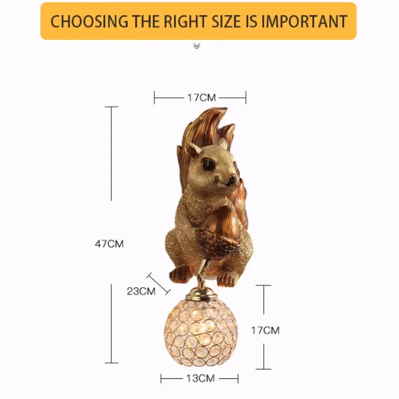 DecorBites™ Cute Squirrel Resin LED Wall Lamps for Home Decor and Lighting