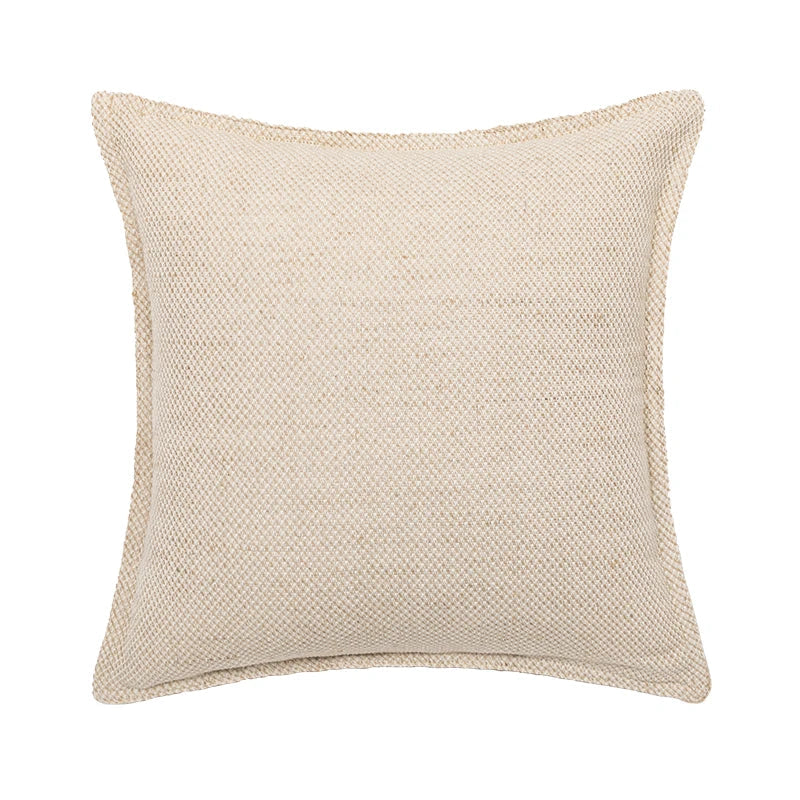 DecorBites™ Linen Embroidery Leaves Cushion Cover 45x45cm Beige Green Aesthetic Throw Pillow