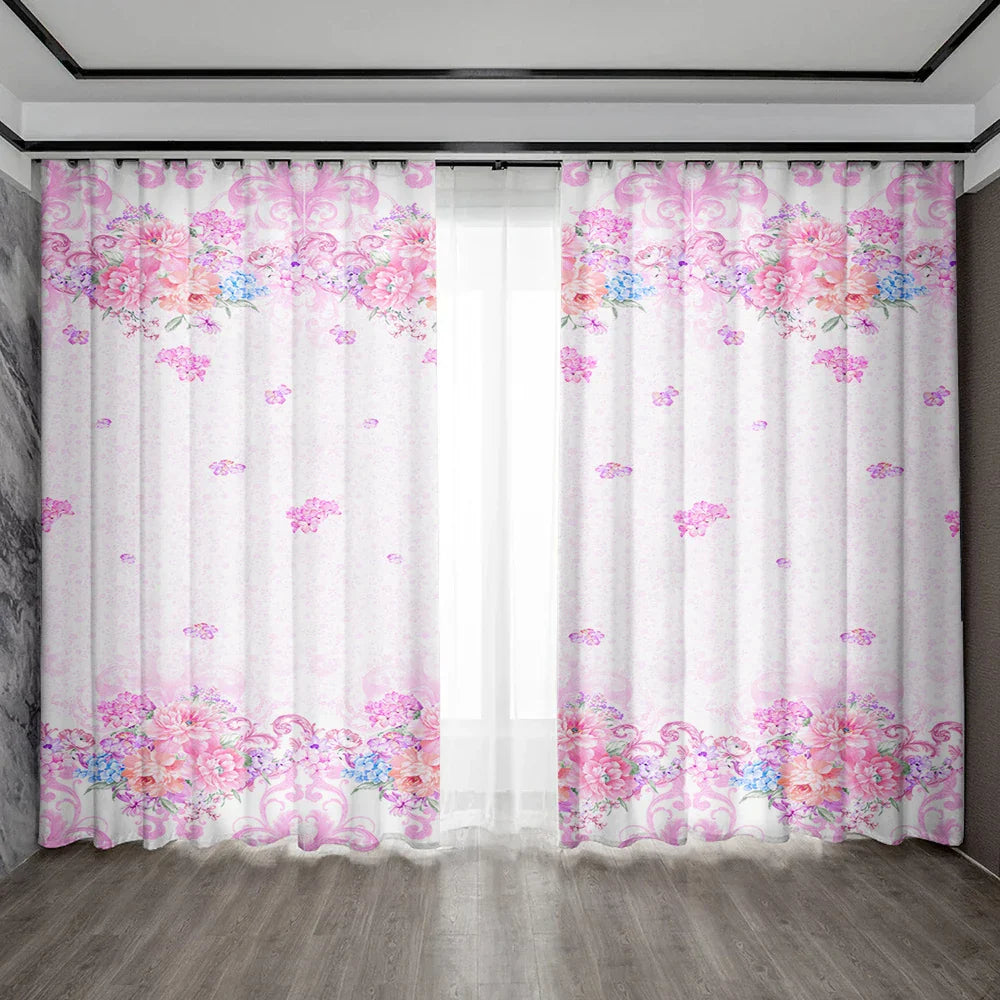 Decobites Pink Floral Bag Curtains for Home Decoration, Kitchen, Coffee Shop, Living Room