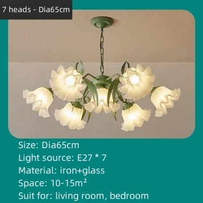 DecorBites™ Green Flower Ceiling Chandelier: Elegant Iron Art Pendant Lamp for Living Room, Bedroom, Villa