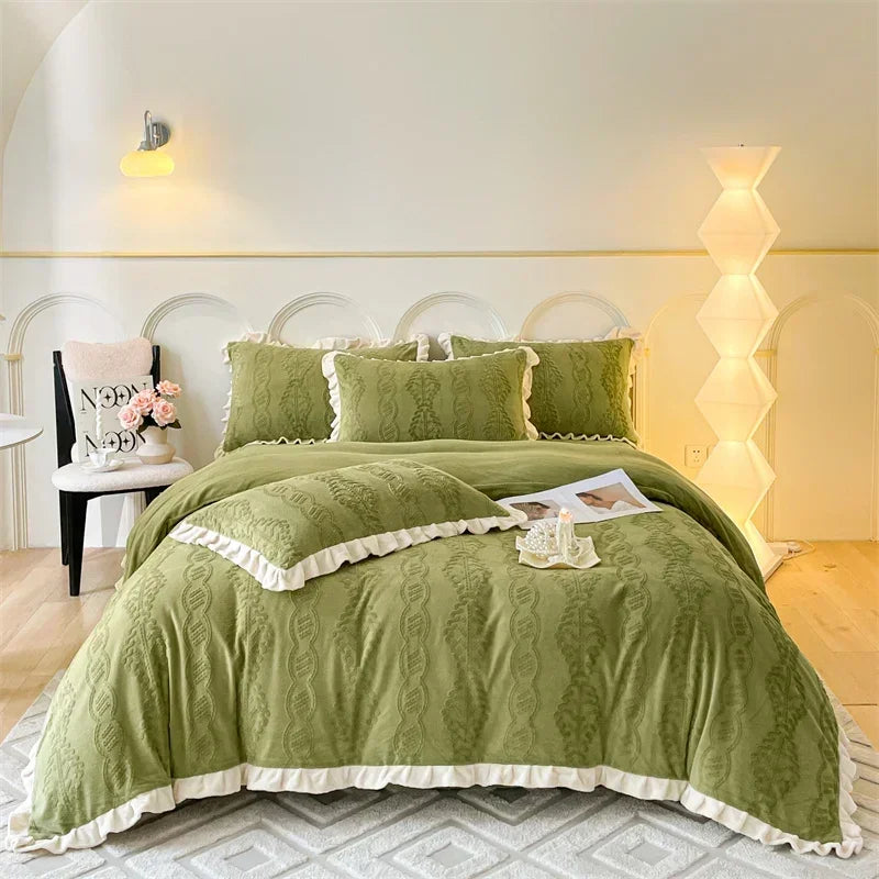 Decobites Milk Velvet Carving Bedding Set - Single to King Size Luxe Bed Linens