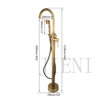 DecorBites™ Brushed Gold High Rise Round Bath Mixer Roman Tub Faucet Set Floor Stand