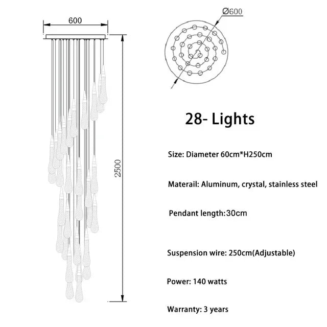 DecorBites™ Crystal LED Chandelier: Modern Art Pendant Light for Restaurant, Bar, Staircase & Loft