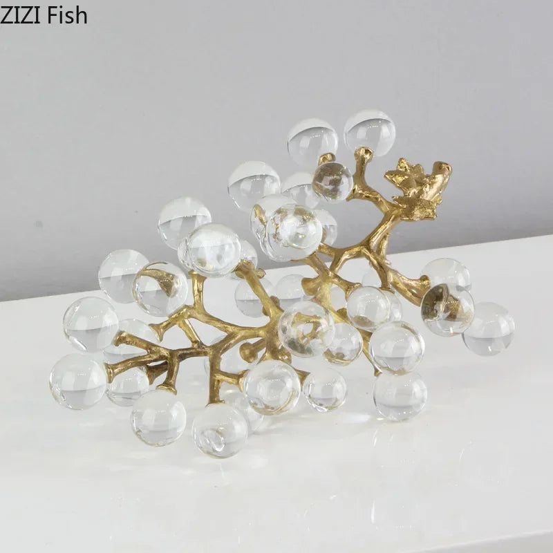 DecorBites™ Brass Crystal Grape Ornaments | Modern Desk Decoration Sculpture