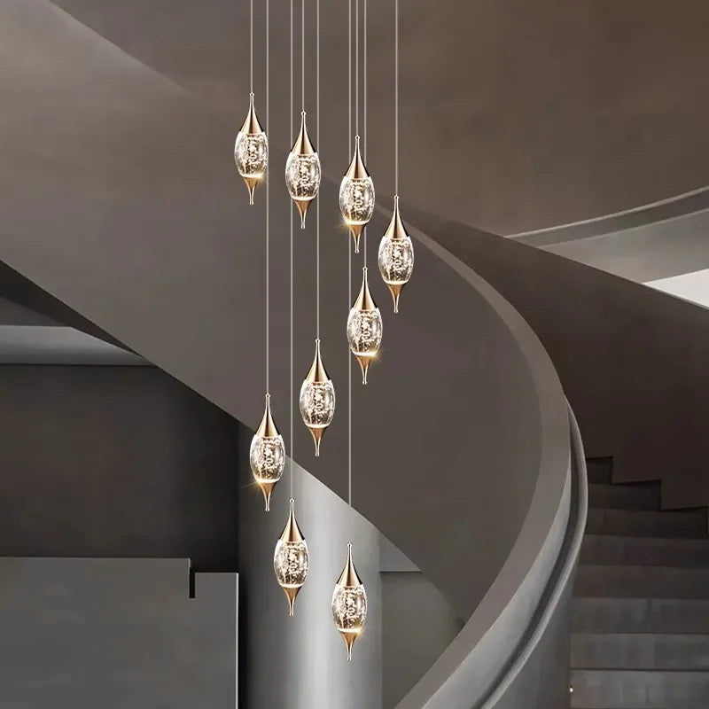 DecorBites™ Crystal Chandelier Stair Pendant Lamp Living Room Interior Lighting