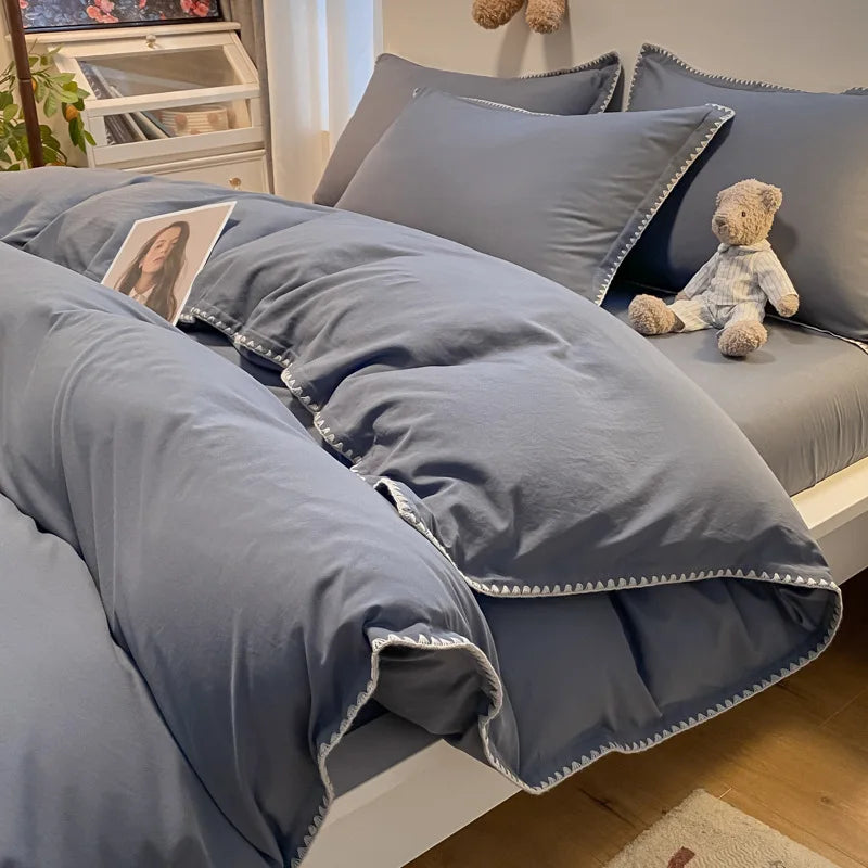 Juego de cama DecorBites™ Cozy Shell Edges: Edredón suave y sábana ajustable para otoño/invierno