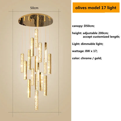DecorBites™ Crystal Lustre Pendant Lights with Dimmable LED, Adjustable Cable - Gold Chrome Steel