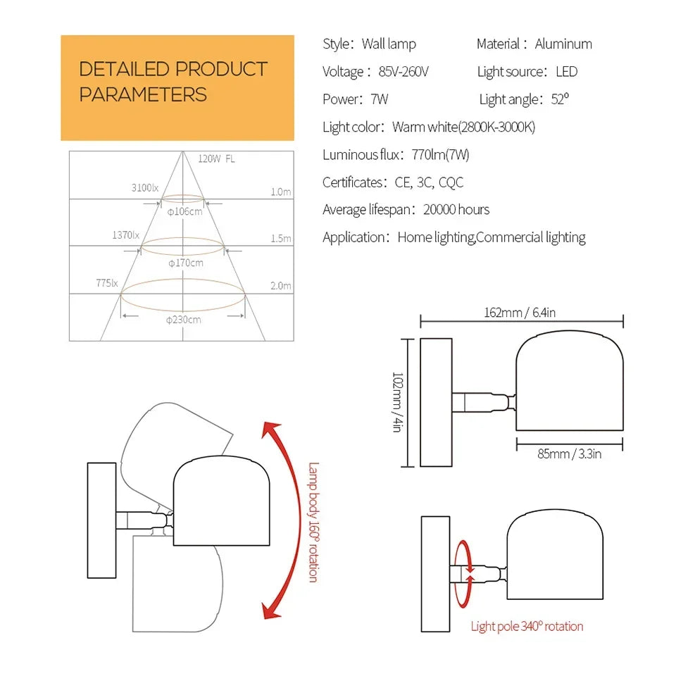 DecorBites™ Dimmable LED Wall Lamp: Modern Reading Light with Adjustable Angle by Aisilan