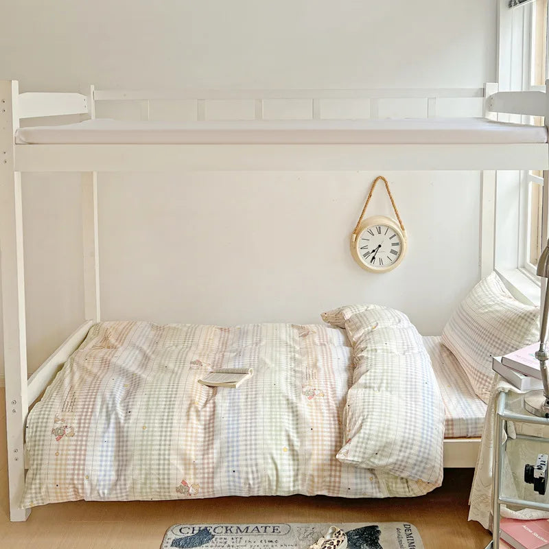 DecorBites™ Cotton Grid Pattern Bedding Set with Duvet Cover & Pillowcases for Double Bed