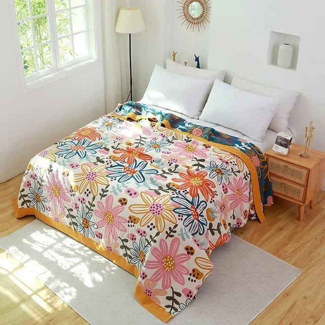 Cotton Gauze Flower Throw