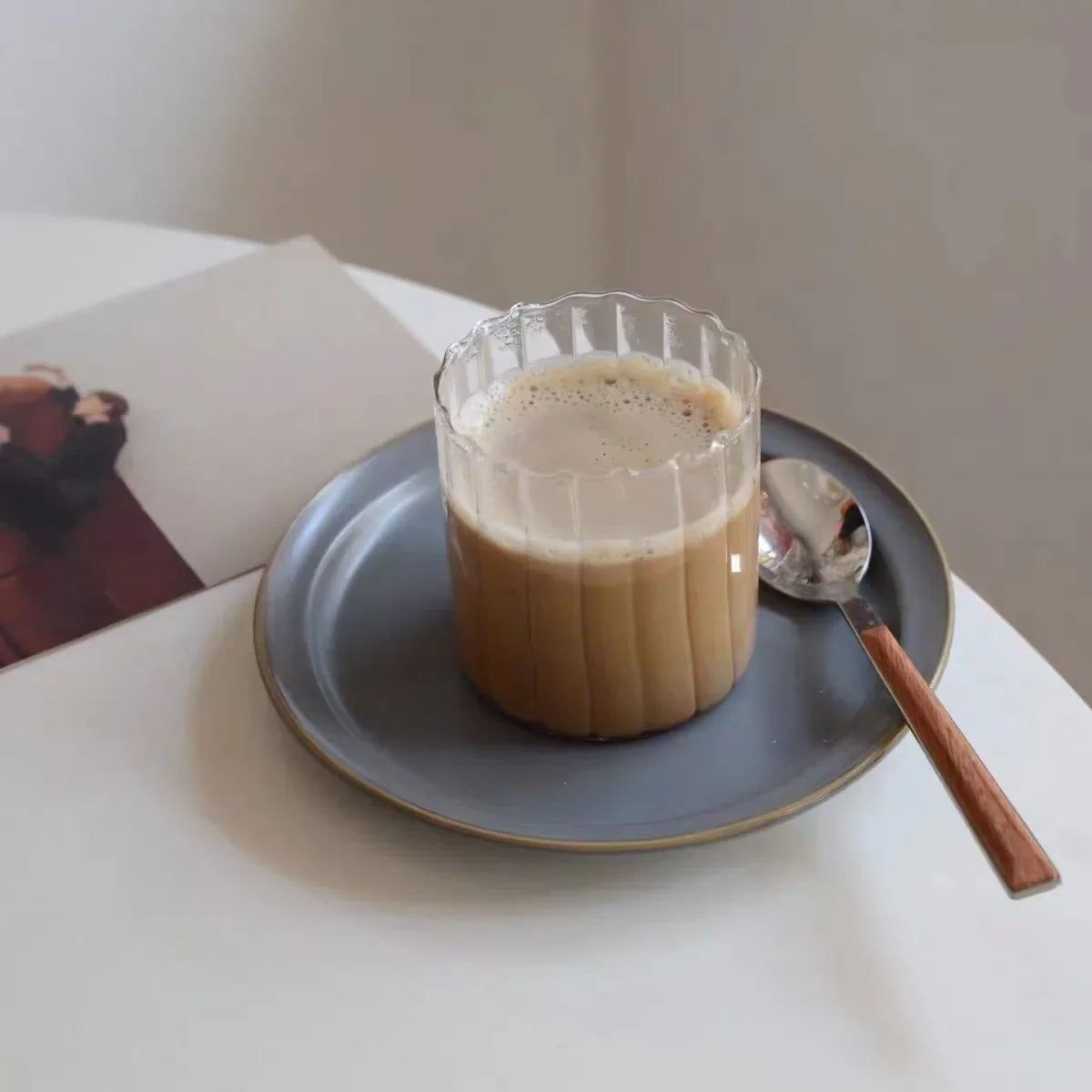 DecorBites™ Glass Ripple Cup - Heat Resistant Nordic Design for Water, Juice, Milk, Whiskey