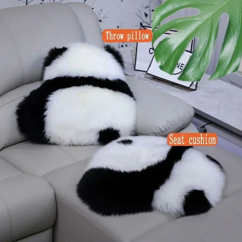 Decobites Super Cute Angry Panda Wool Back Throw Pillow for Bed, Sofa, Floor - Cozy Cushion