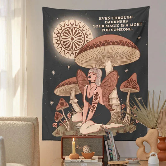 Decobites Psychedelic Mushroom Woman Tapestry Wall Hanging for Hippie Bohemian Decor