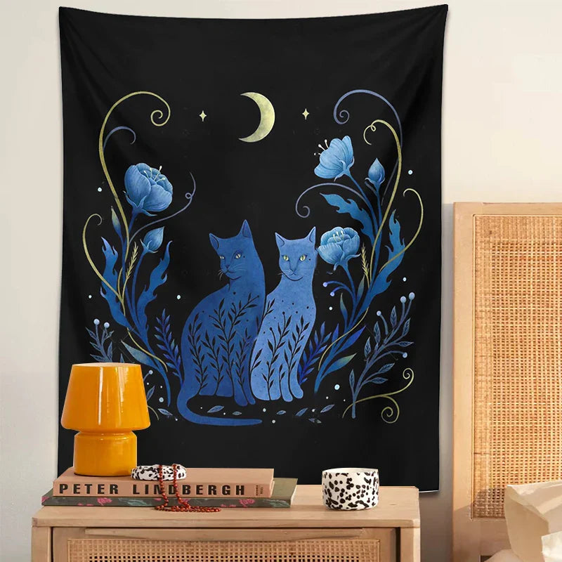 Decobites Moon Cat Tarot Tapestry: Psychedelic Wall Hanging for Hippie Home Decor