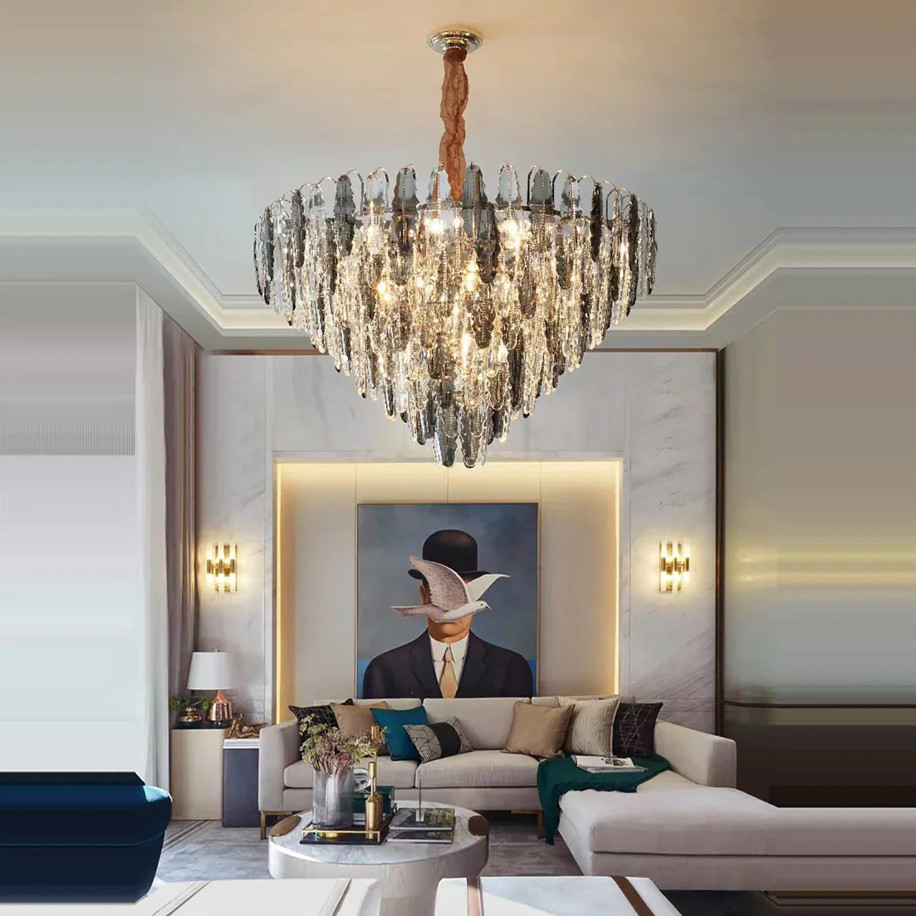 DecorBites™ LED Leaf Chandelier: Modern Living Room Decor Lighting for Duplex Rotating Stairs