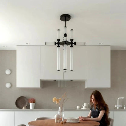 DecorBites™ Glass Tube Chandelier: Modern LED Pendant Lamp for Living Room, Bedroom, Cafe, and Dining Room.