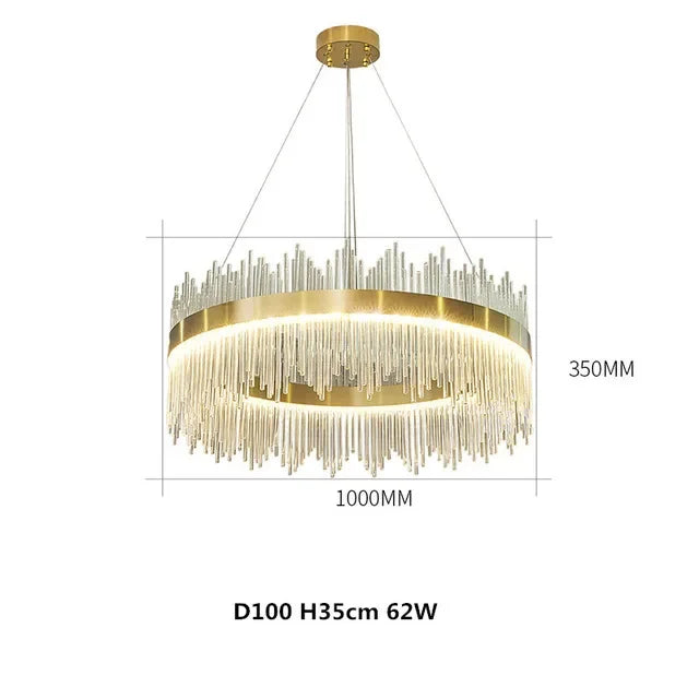 DecorBites™ Gold LED Circle Crystal Chandelier: Elegant Home Pendant Lighting for Living Room, Bedroom, Kitchen