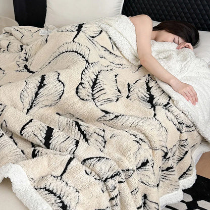 DecorBites™ Leaf Jacquard Double-Layer Flannel Blanket for Sofa and Bed