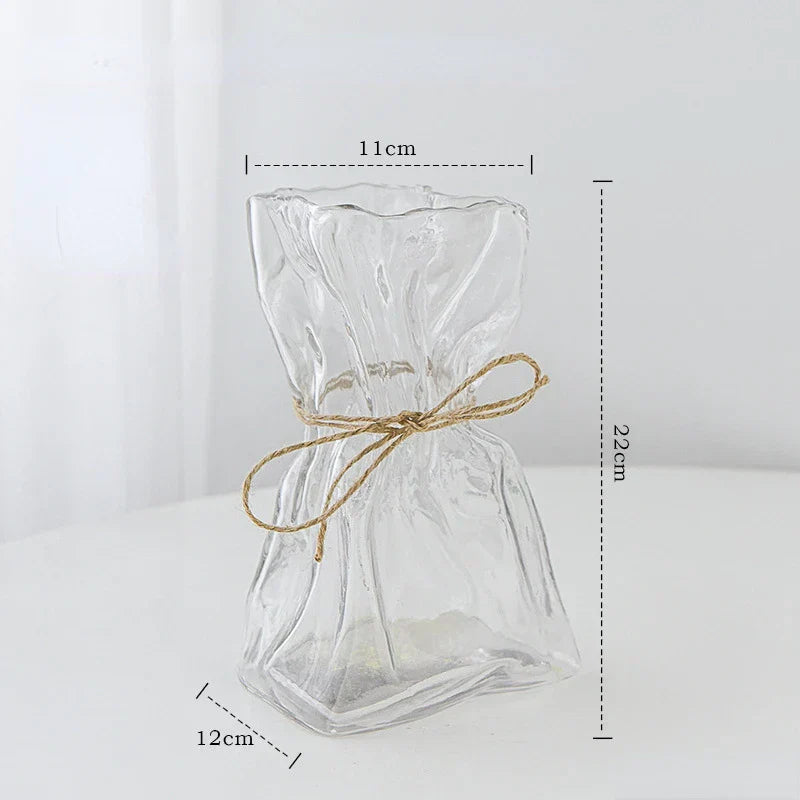 DecorBites™ Clear Glass Folded Road Vase - Creative Handcrafted Hydroponic Art Vase