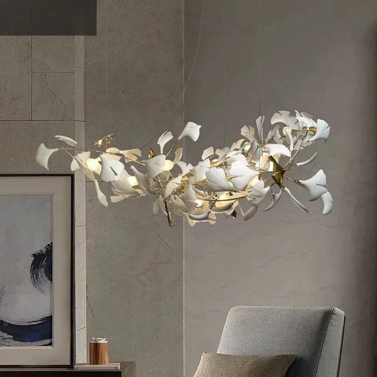 DecorBites™ Leaf Branch Ceramic Chandelier | Modern Golden Lighting Fixture for Living Room