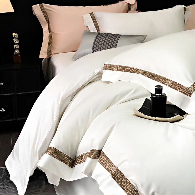 Decobites Luxury Embroidery Cotton Bedding Set with Duvet Cover, Sheet, and Pillowcases