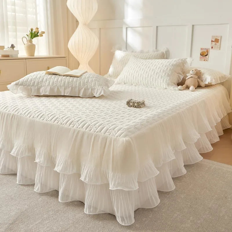 DecorBites™ Lace Ruffles Cooling Bed Skirt Set with Pillowcases