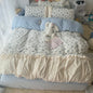 Decobites Vintage French Lace Ruffles Bedding Set with Winter Warm Velvet, Single Queen King Size