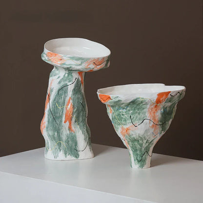 مزهرية خزفية بتصميم تجريدي غير منتظم من DecorBites™ لتزيين المنزل