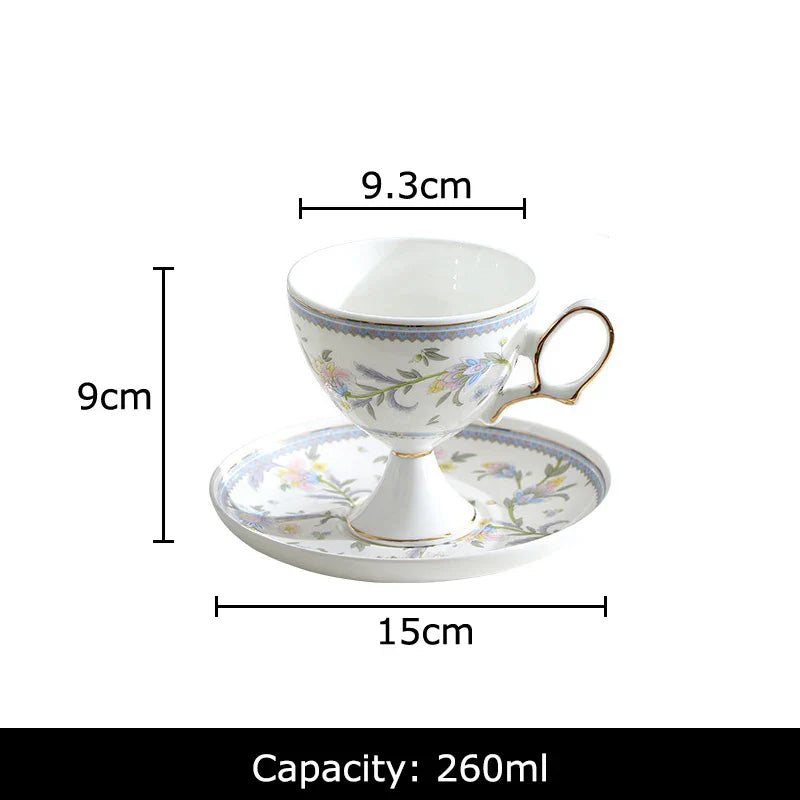 DecorBites™ Gold Flower Ceramic Cup & Saucer Set - Elegant Goblet Mugs for Coffee, Tea, Juice