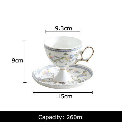 DecorBites™ Gold Flower Ceramic Cup & Saucer Set - Elegant Goblet Mugs for Coffee, Tea, Juice