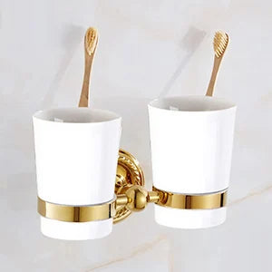 DecorBites™ Gold Brass Bathroom Accessories Set: Robe Hook, Paper Holder, Towel Bar, Towel Ring