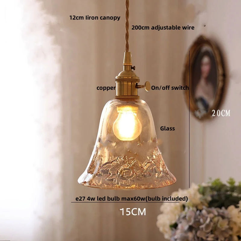 DecorBites™ Amber Flower Glass Pendant Lamp LED Knob Switch Nordic Modern Hanging Lights