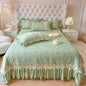 Decobites Velvet Floral Lace Quilted Bedding Set With Pillowcases