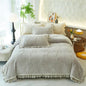 Velvet Ruffles Luxury Bedding Set by Decobites: 3D Carved Plush Duvet Cover, Bed Sheet, Pillowcase