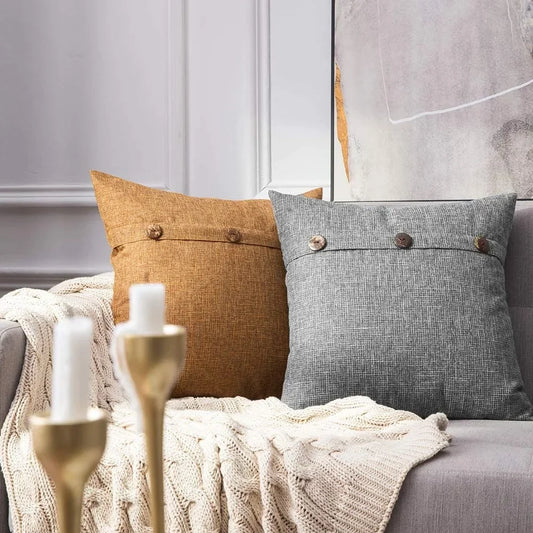 Juego de fundas de cojín DecorBites™ de lino con botones para sofá, sala de estar y cama
