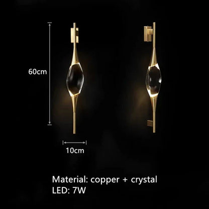 Aplique de pared DecorBites™ de cristal con cuerpo de cobre para mesilla de noche, escalera, recibidor o comedor.