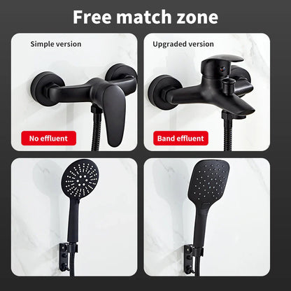 DecorBites™ Black Brass Single Handle Shower Faucet Set with Hand Shower Head