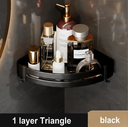 DecorBites™ Gold Bathroom Corner Shelf: Wall-Mounted Triangle Storage Rack for Toiletries